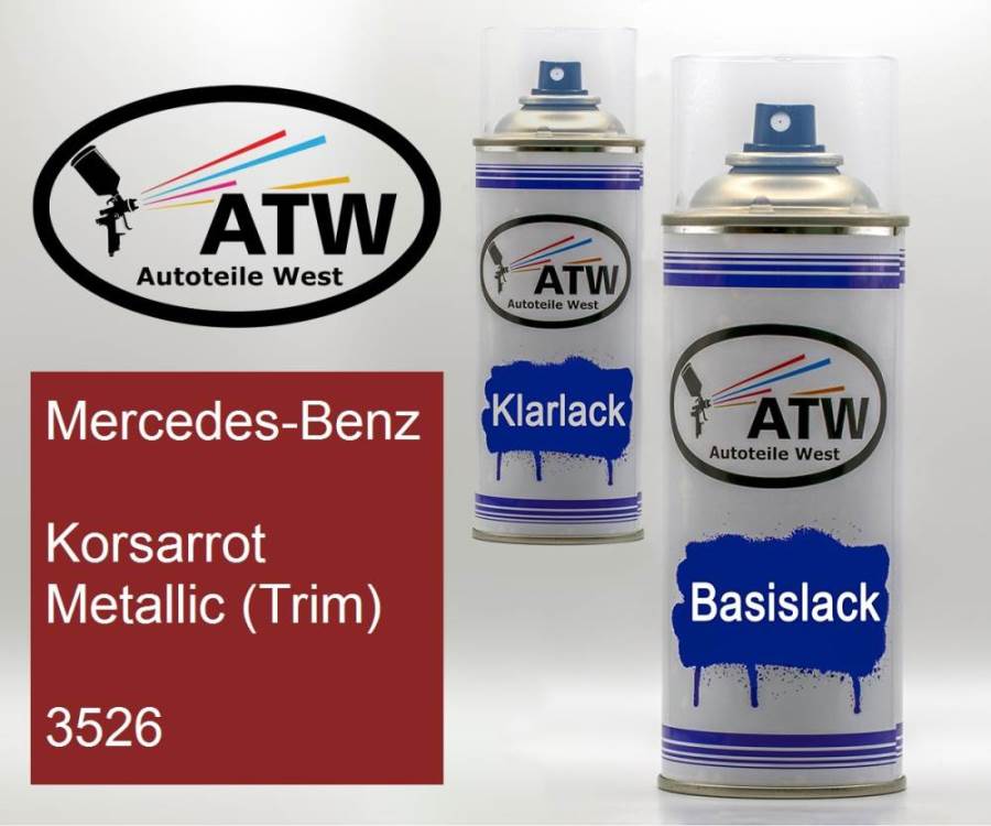 Mercedes-Benz, Korsarrot Metallic (Trim), 3526: 400ml Sprühdose + 400ml Klarlack - Set, von ATW Autoteile West.
